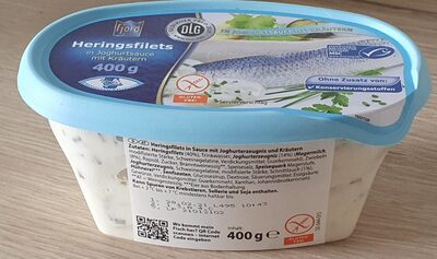 Heringsfilets in Joghurtsauce mit Kräutern front packaging