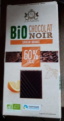 Tablette de chocolat noir bio saveur orange