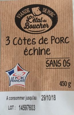 3 Côtes de porc échine sans os