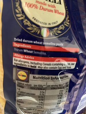 Fusilli ingredients label