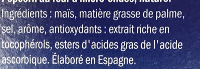 Popcorn Saveur Beurre ingredients label