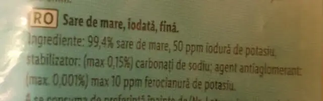 Αλάτι ingredients label