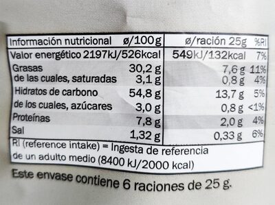 Patatas fritas estilo Marrakesh nutrition facts table