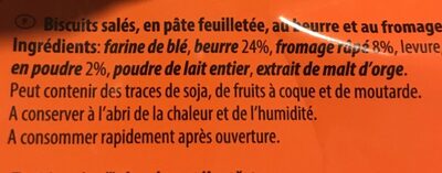 Flûtes Feuilletées Au Beurre Et Au Fromage ingredients label