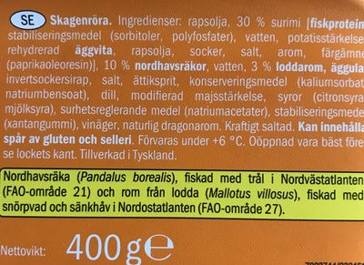 Skagen Salad ingredients label