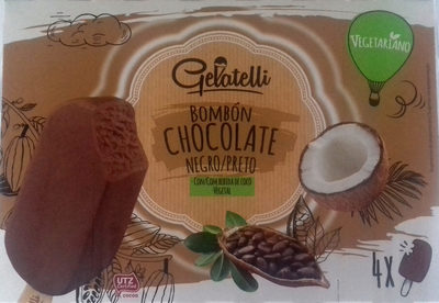 Bombón chocolate negro con bebida de coco