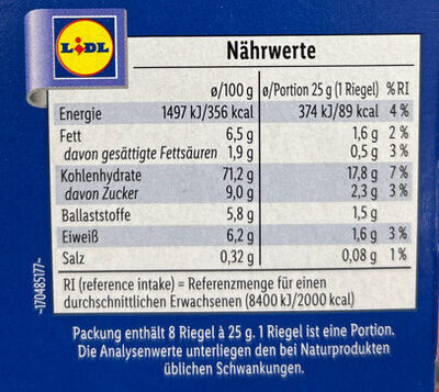 Musli bar apple nutrition facts table