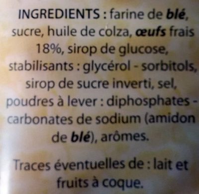 Madeleines Longues ingredients label