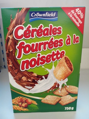 Céréales fourrées à la noisette front packaging
