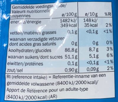 Space UFO's nutrition facts table