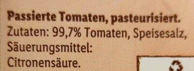 Tomato Passata ingredients label