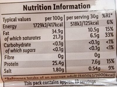 Scottish Extra Mature nutrition facts table