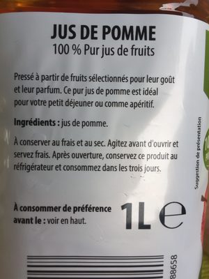 Jus de pomme ingredients label
