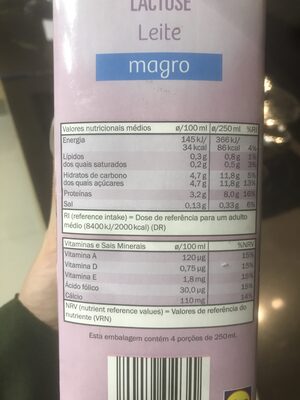 Leite milbona nutrition facts table