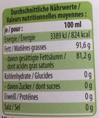 Bio Kokosnuss öl Nativ nutrition facts table