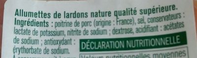 Allumettes de lardons nature ingredients label