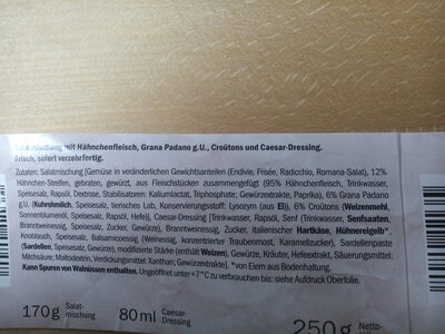 Salade cesar ingredients label