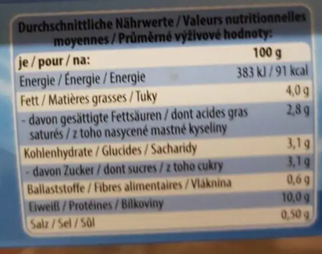 Frischkäse Balance nutrition facts table