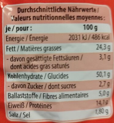 Jumbo Flips nutrition facts table