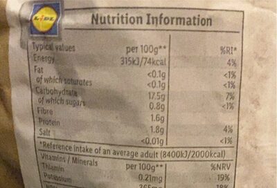 British white potatoes nutrition facts table