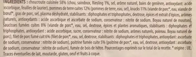 Choucroute garnie alsacienne ingredients label