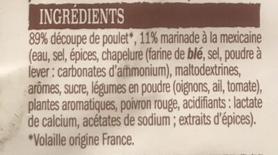 Plateau de poulet à la Mexicaine ingredients label