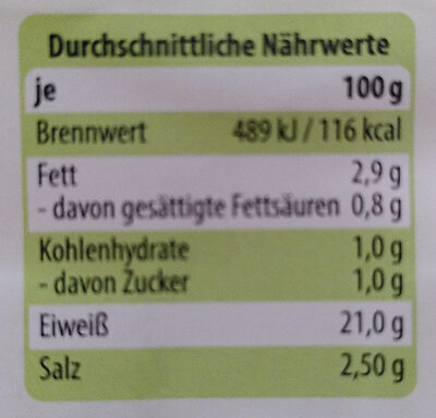 Hauchfein Putenbrust nutrition facts table