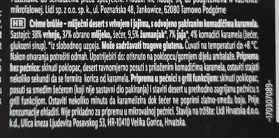 Crème Brûlée with caramelised sugar topping ingredients label