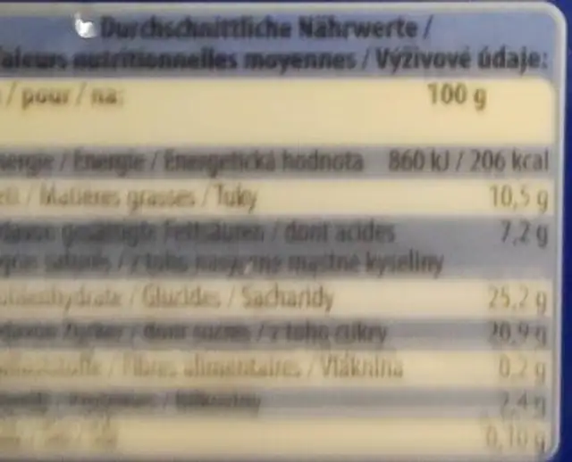 Premium Bourbon Vanille nutrition facts table