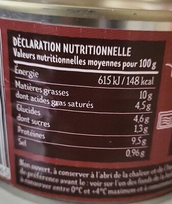 Langue de BOEUF Sauce Madère nutrition facts table