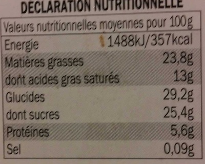 Opéra nutrition facts table