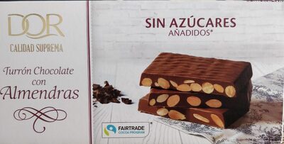 Turrón de chocolate con almendras sin azúcares front packaging