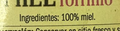 Miel de tomillo ingredients label
