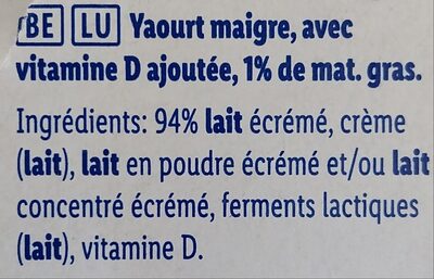 Yaourt Nature Maigre ingredients label
