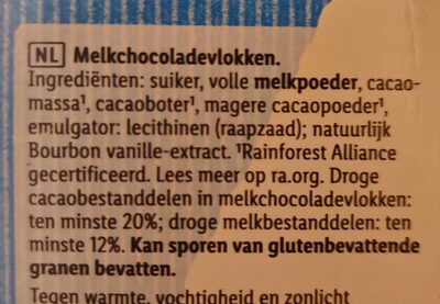 Vlokken melk ingredients label