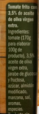 Tomate frito con aceite de oliva virgen extra ingredients label