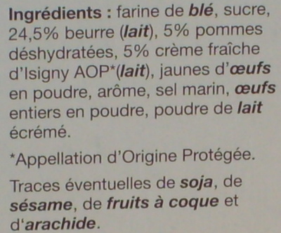 Sablés aux pommes à la crème d'Isigny AOP ingredients label
