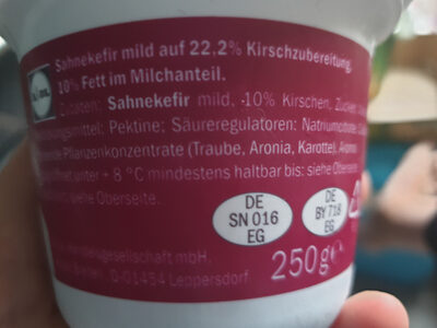 Sahne-Kefir Kirsche ingredients label