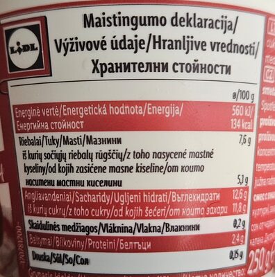 Sahne-Kefir Kirsche nutrition facts table