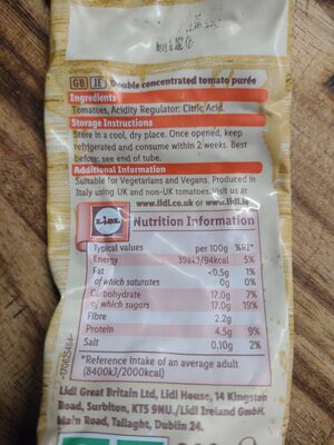 Tomato Purée ingredients label