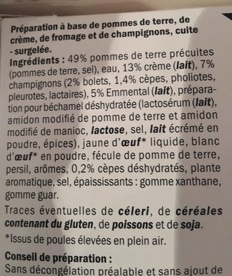 4 Mini Gratins de Pommes de Terre aux Bolet & Cèpes ingredients label