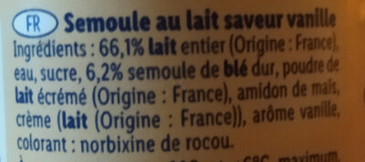 Semoule au lait saveur vanille ingredients label