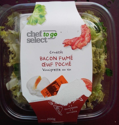 Crudités Bacon Fumé œuf poché vinaigrette au vin front packaging