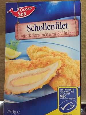 Schollenfilet mit Käsesauce und Schinken