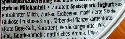 Quart Crème fraise ingredients label
