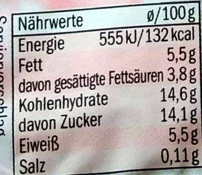 Quart Crème fraise nutrition facts table