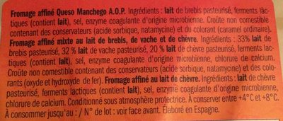 Tapas de Queso ingredients label