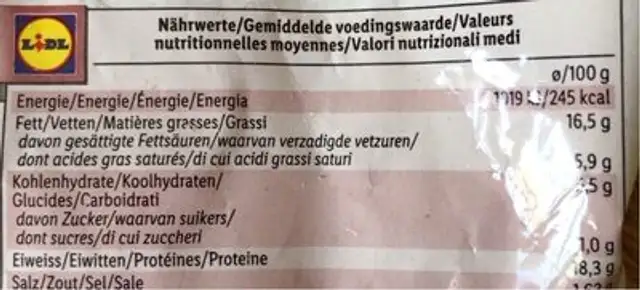 Meatballs nutrition facts table