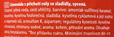 Cola bez cukru ingredients label