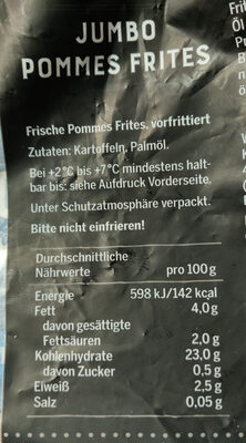 Jumbo pommes frites ingredients label